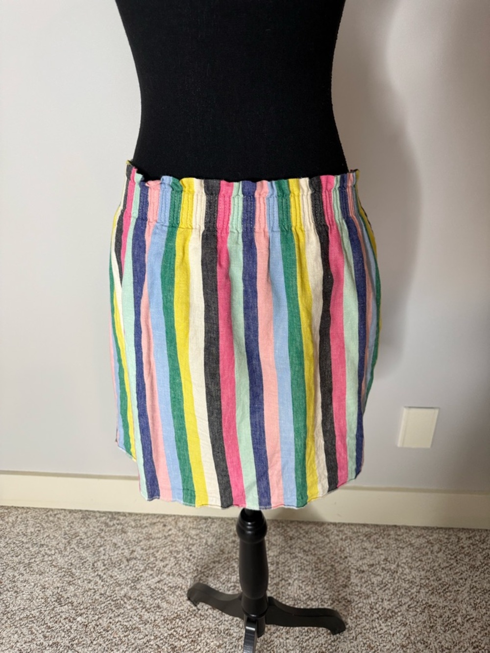 J. CREW FACTORY Linen Blend Rainbow Stripe Skirt Smocked Elastic Waist Pockets 8 - Picture 8 of 12